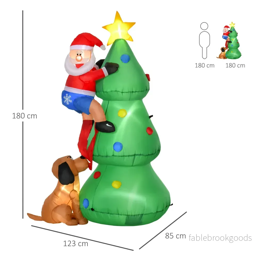 Uppblåsbar 180cm julgran med tomte & hund, LED-lampor - Bild 3