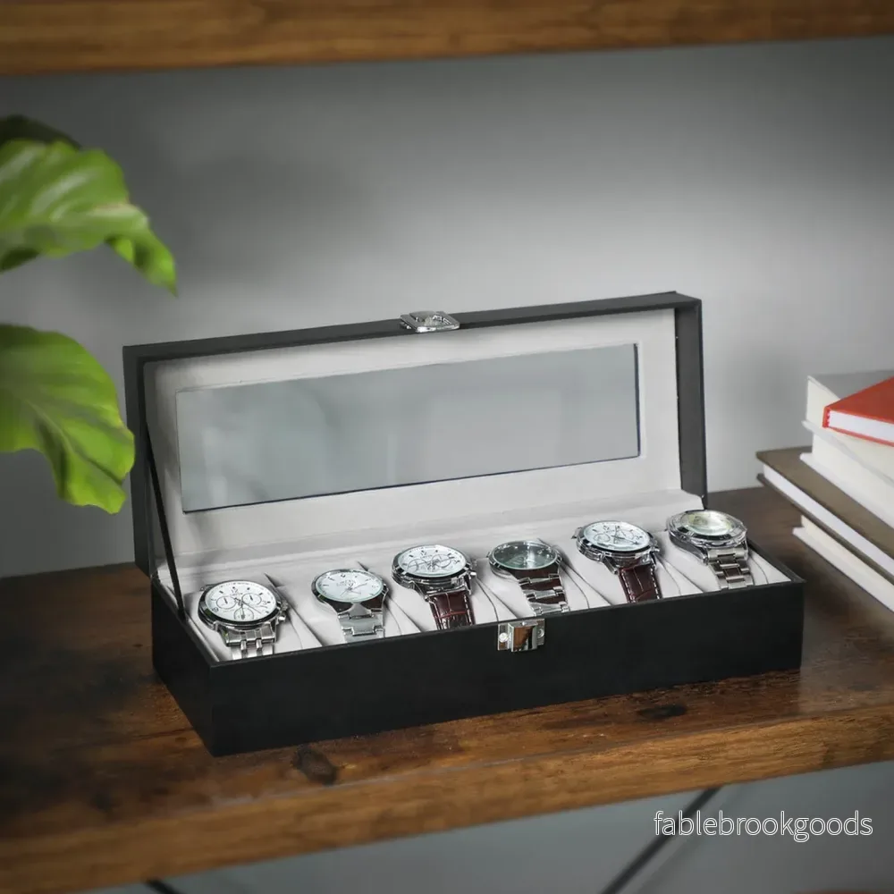 Klockbox – Elegant förvaringslösning för 6 klockor – Svartgrå - Bild 3