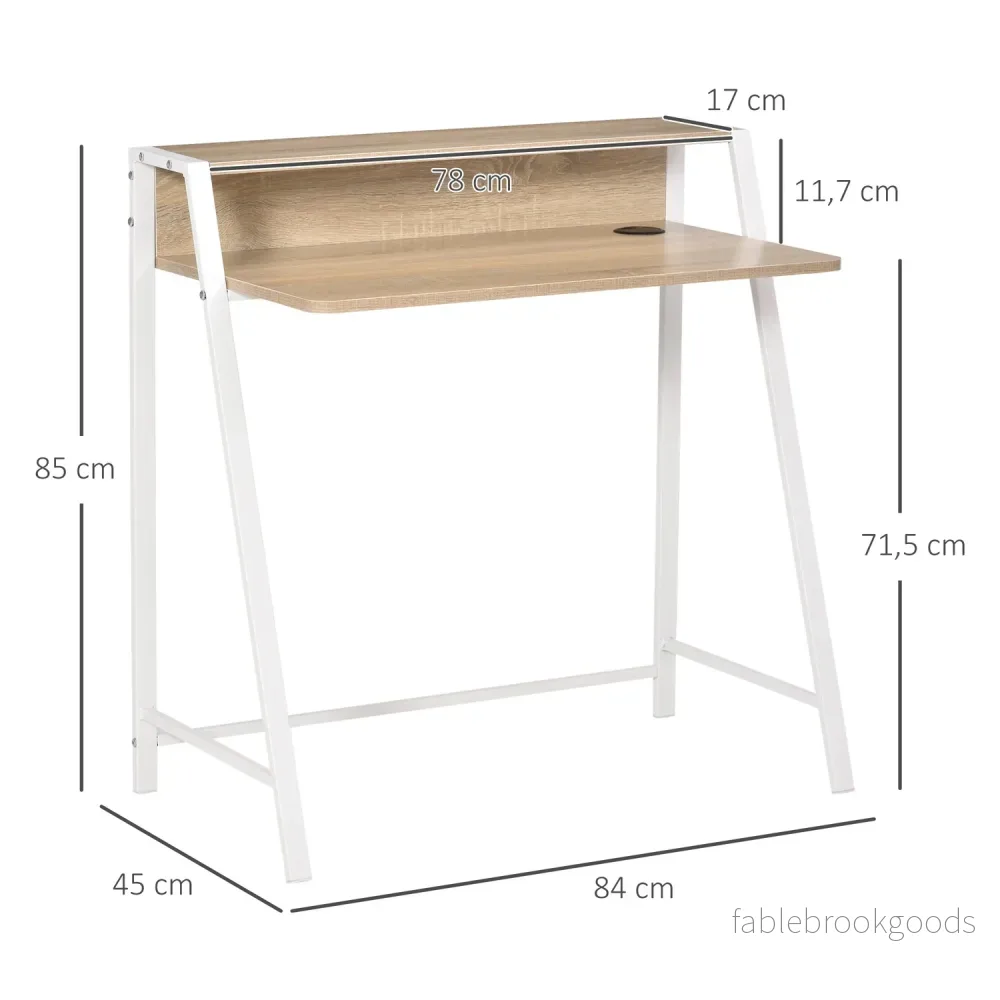 Modernt datorbord – metallram, förvaring, vit/ek - Bild 3