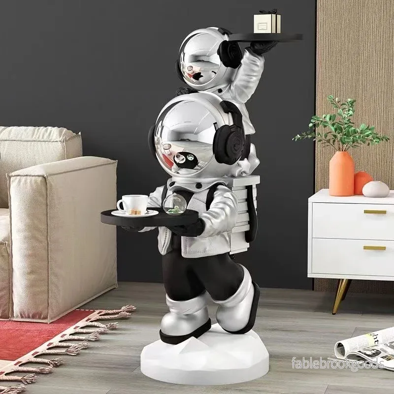 Double Astronaut Figurine with Serving Tray