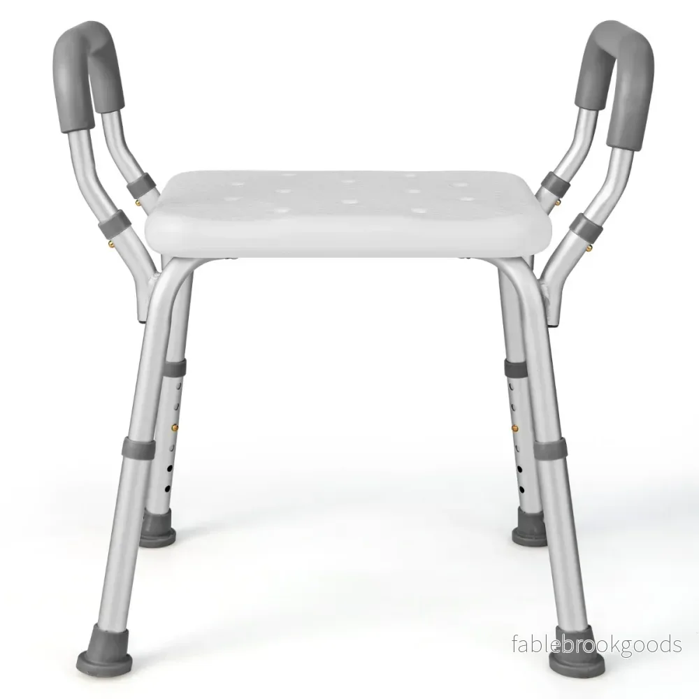 Höjdjusterbar – duschpall i aluminium med armstöd och halkfria gummifötter – Vit - Bild 3