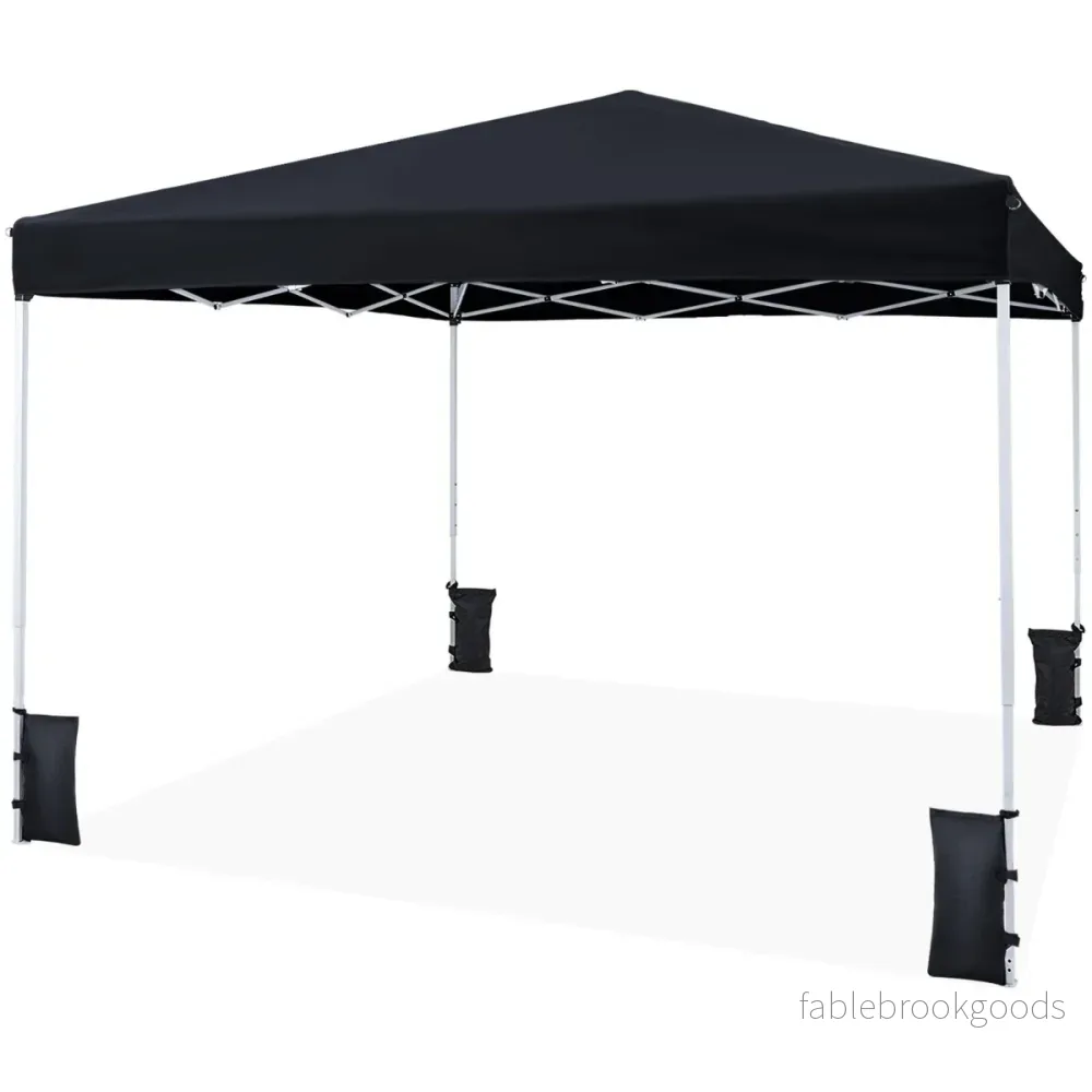Pop – up paviljong, höjdjusterbar med tillbehör, för strand och camping – 290 x 290 cm – Svart