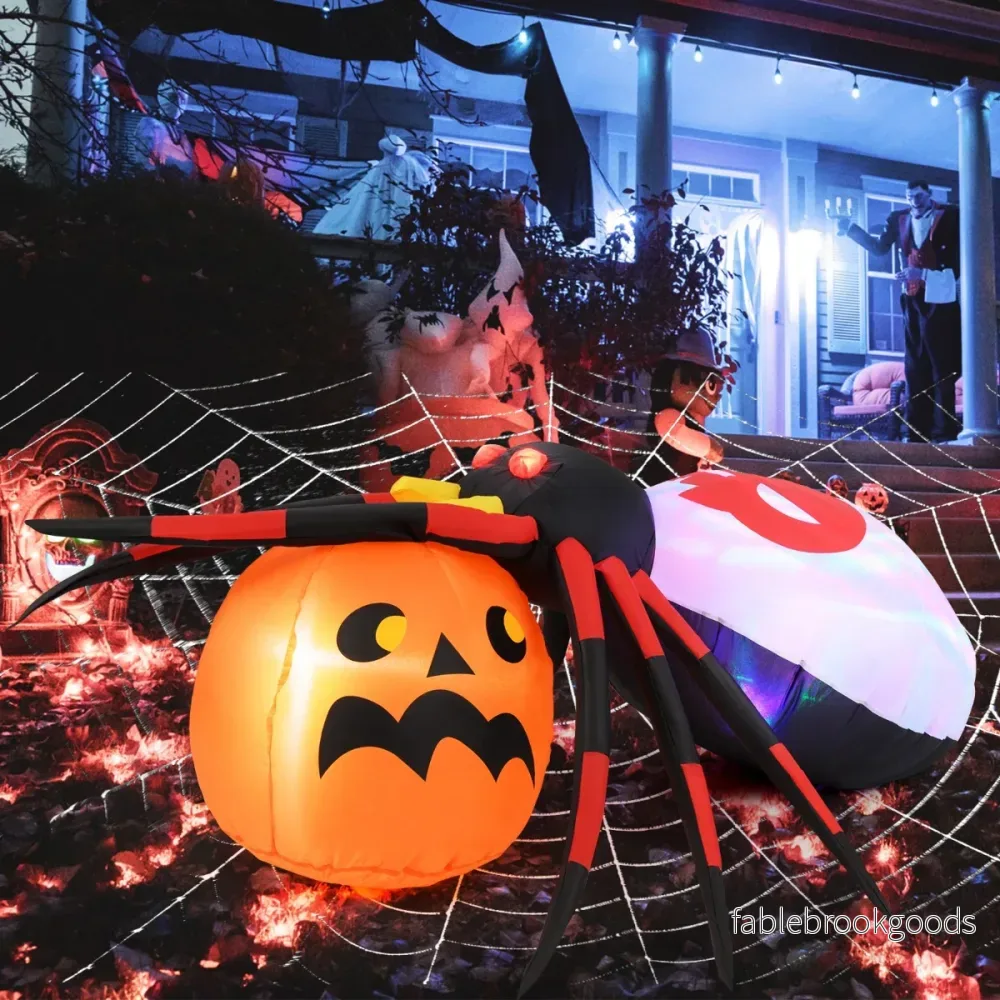 Uppblåsbar – Halloween spindel med pumpa och roterande LED lampor Skrämmande – Svart - Bild 2