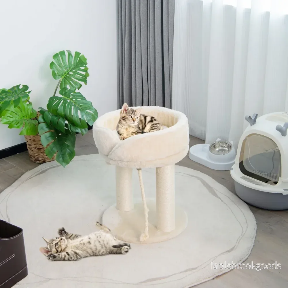Cat – Tree Scratching Post med mjuk sits Sisal Tower för katter – Beige