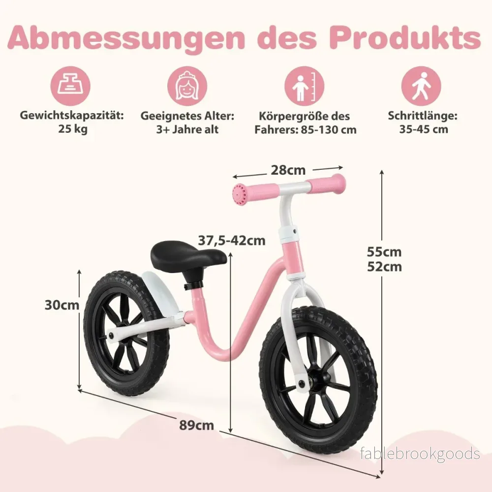 Löparhjul – med ratt och Höjdjusterbart säte Lärande tum – 12 – Rosa - Bild 2
