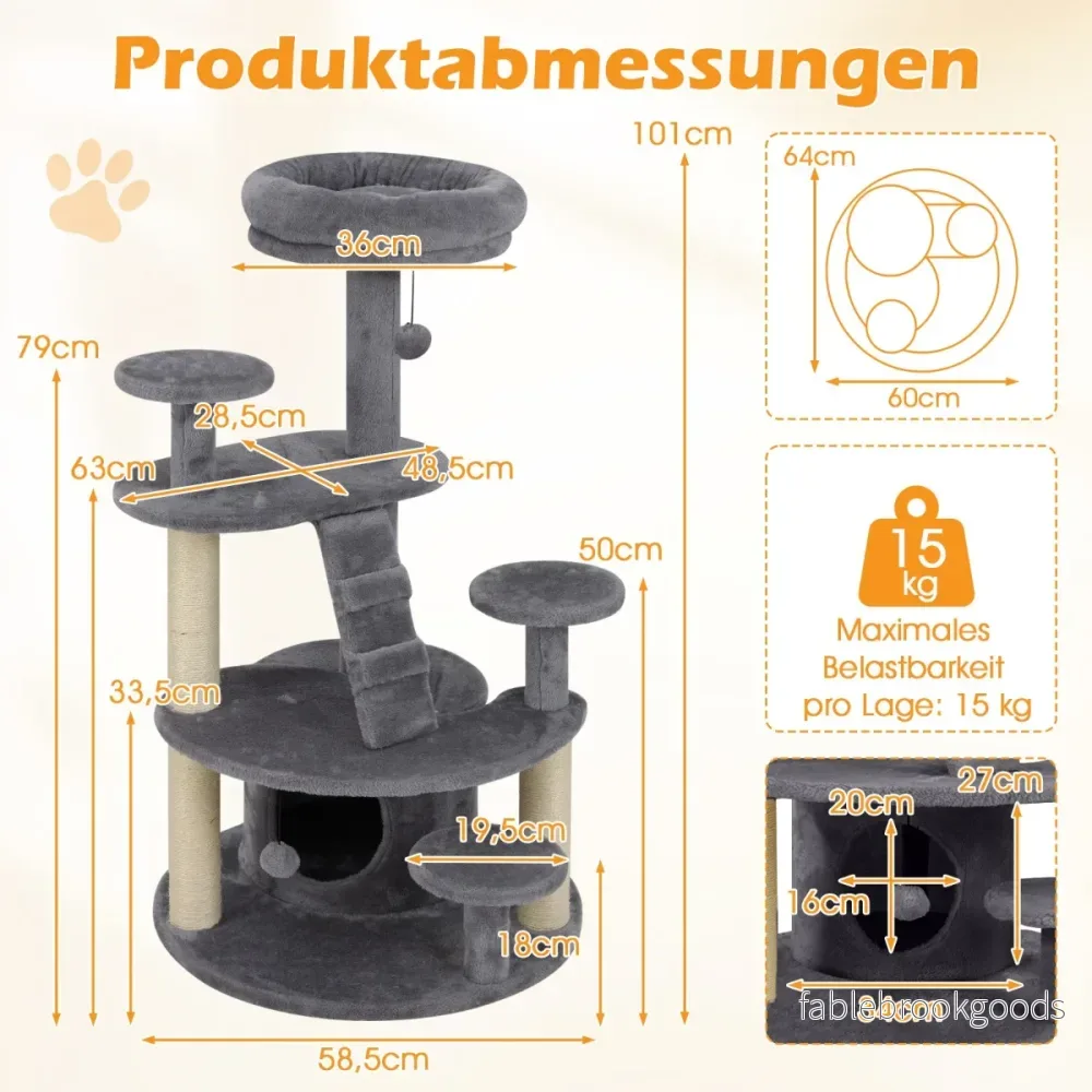 Liten – klösträd med kattgrotta och boll stege trä – Grå - Bild 2