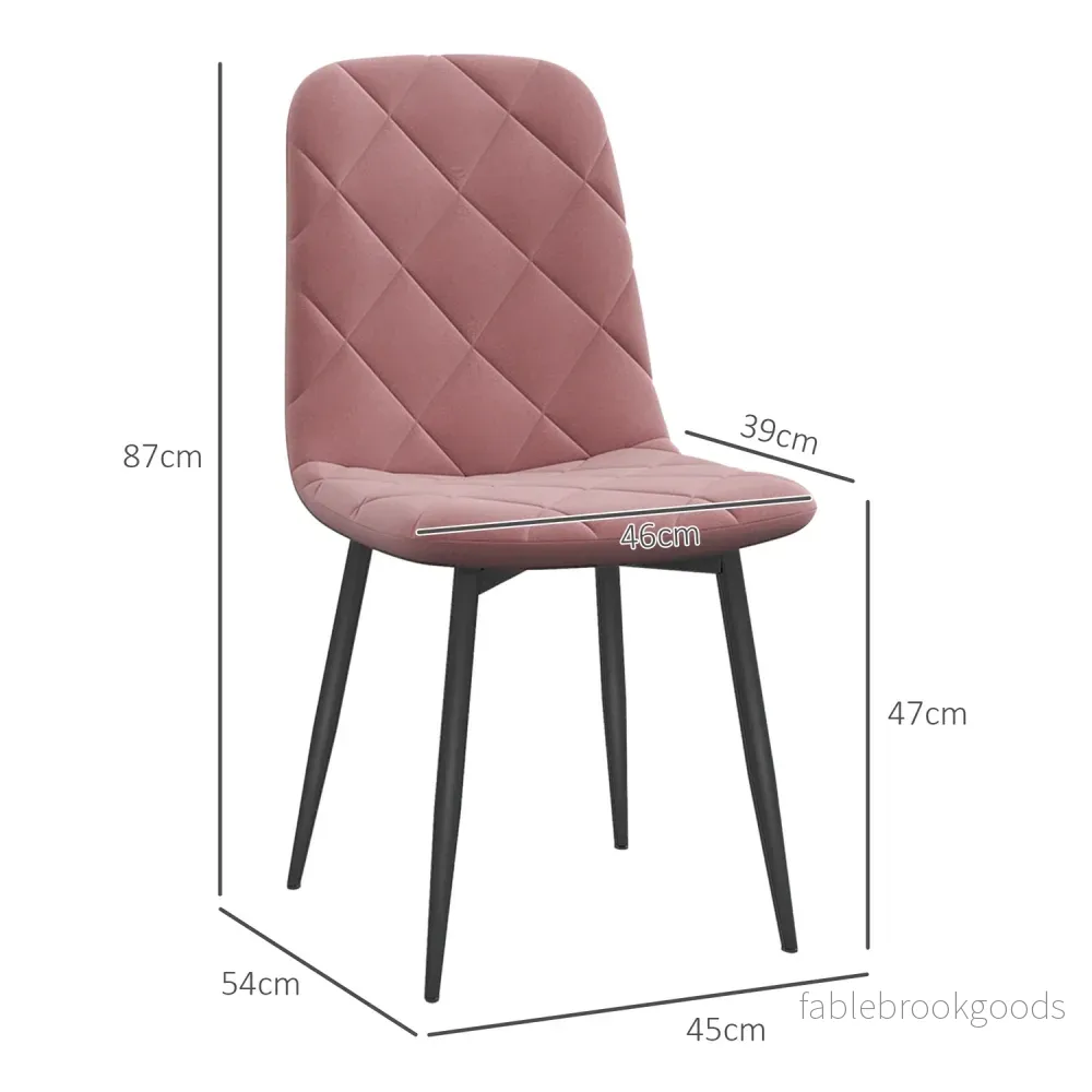 Matsalsstolar set om 4 köksstolar med ryggstöd, sammetslook, fåtölj 45 x 54 x 87 cm rosa - Bild 3