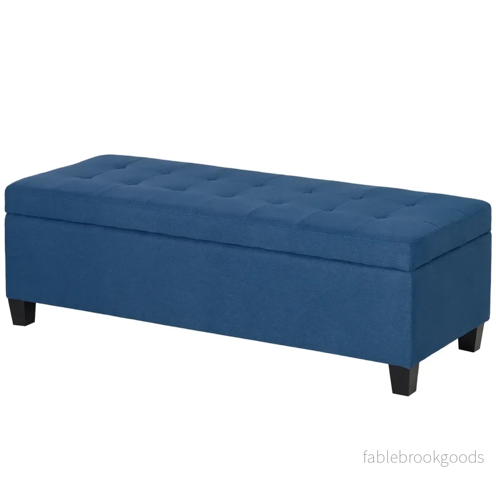 Förvaring Ottoman bänk med knapptuft, blå, 125 cm