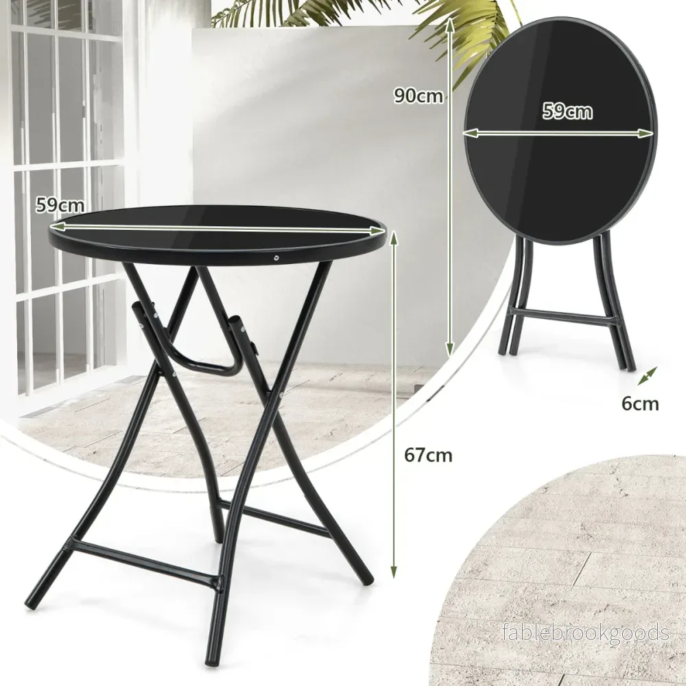 Runt – bistrobord med härdat glasbord och robust metallram – Ø 59 cm – Svart - Bild 2