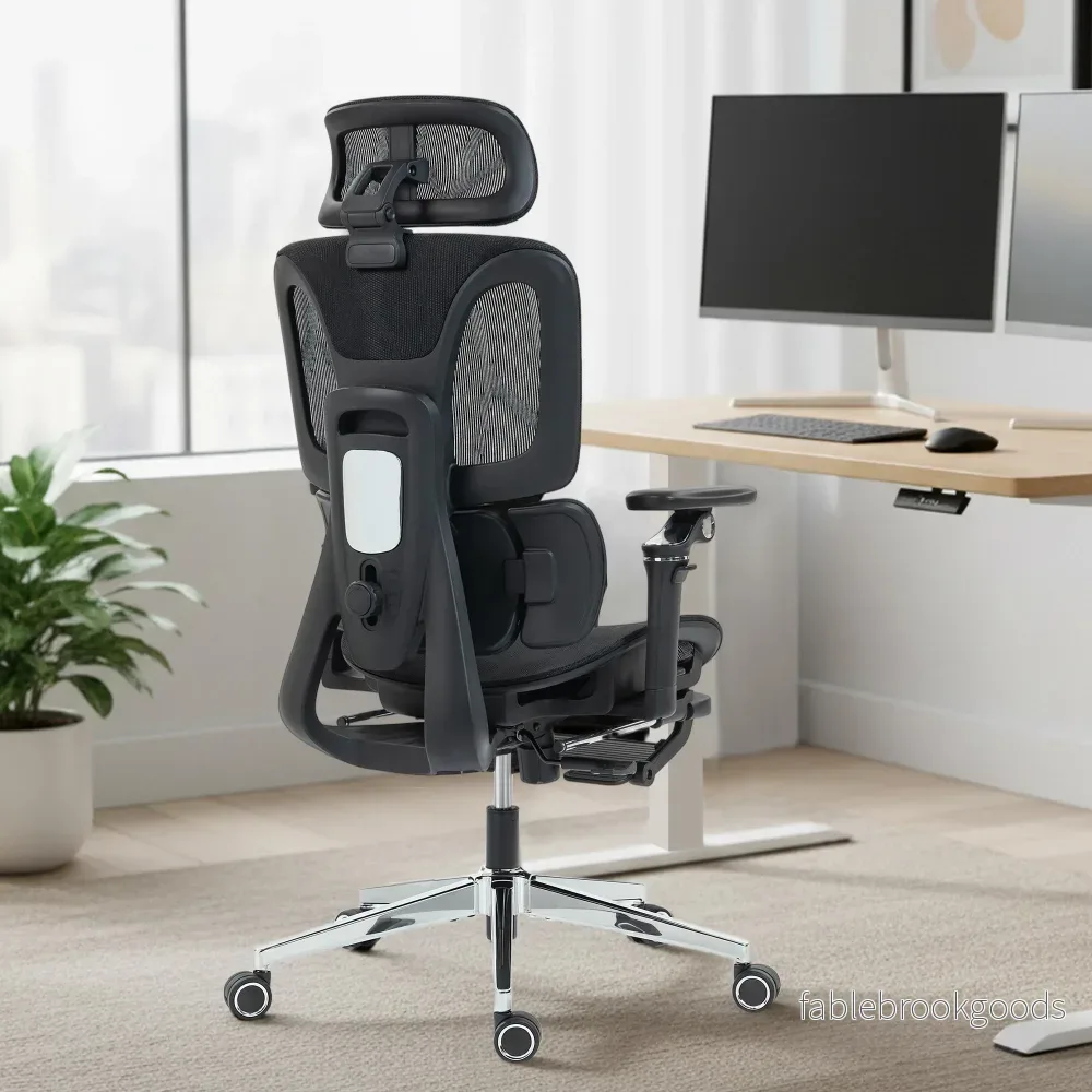 Ergonomisk kontorsstol, justerbart svank- och nackstöd, svart nät - Bild 2