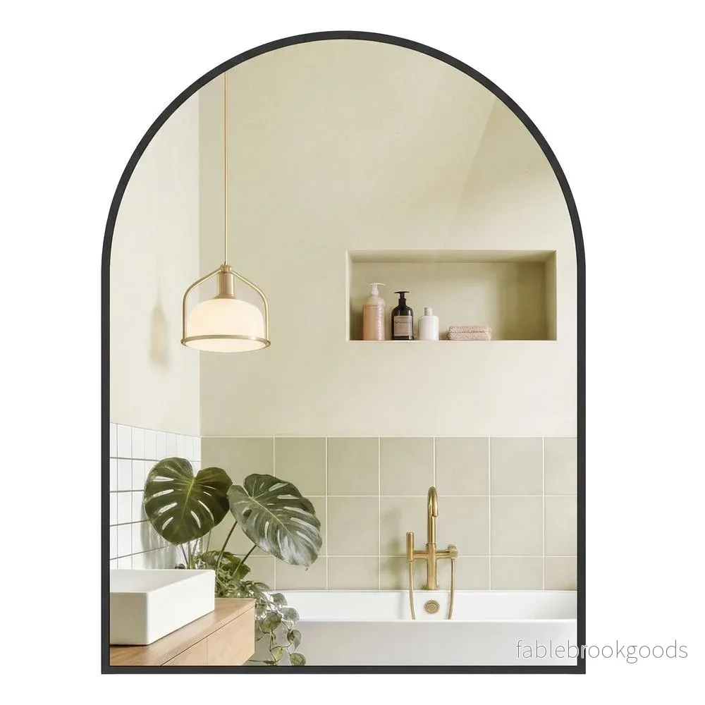 Wandspiegel – Gebogen – Aluminium Frame – 81 x 61 cm – Zwart Wandspiegel – Gebogen – Aluminium Frame – 81 x 61 cm – Zwart