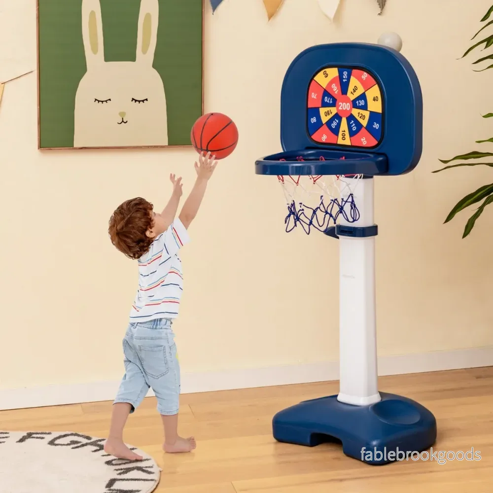 i – barnbasketbågsset Höjdjusterbart basketställ med ringkast – 4 1 100-140 cm – Blå