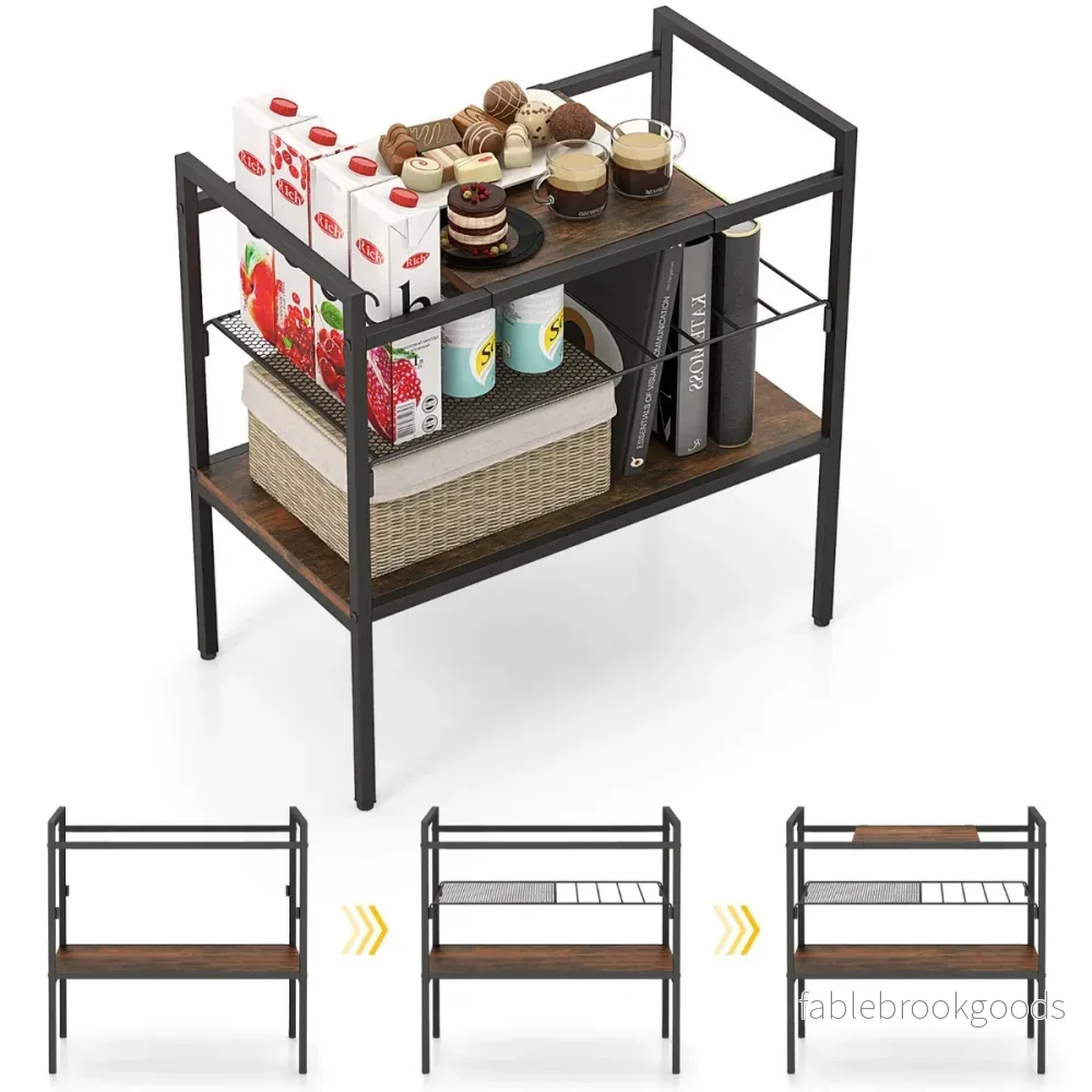 Konsolbord – med hyllor Smalt konsolsidobord Rustikt brunt – 60 x 33,5 x 61 cm – Rustik brun