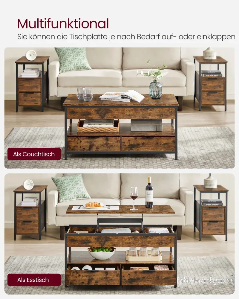 Soffbord – med lådor – vintage brunt och bläcksvart - Bild 3