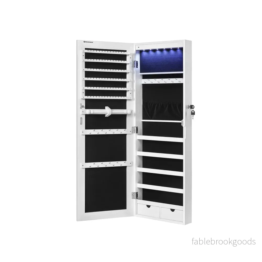 Smyckesskåp – Hängspegel med LED-belysning – Vit Smyckesskåp – Hängspegel med LED-belysning – Vit