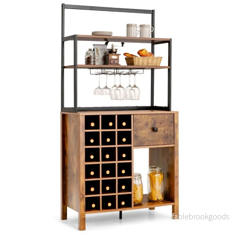 Köksskåp – bufféskåp med vinställ för vinflaskor och låda – 160 cm 18 74 x 40 x 160 cm – Rustik brun - Bild 2