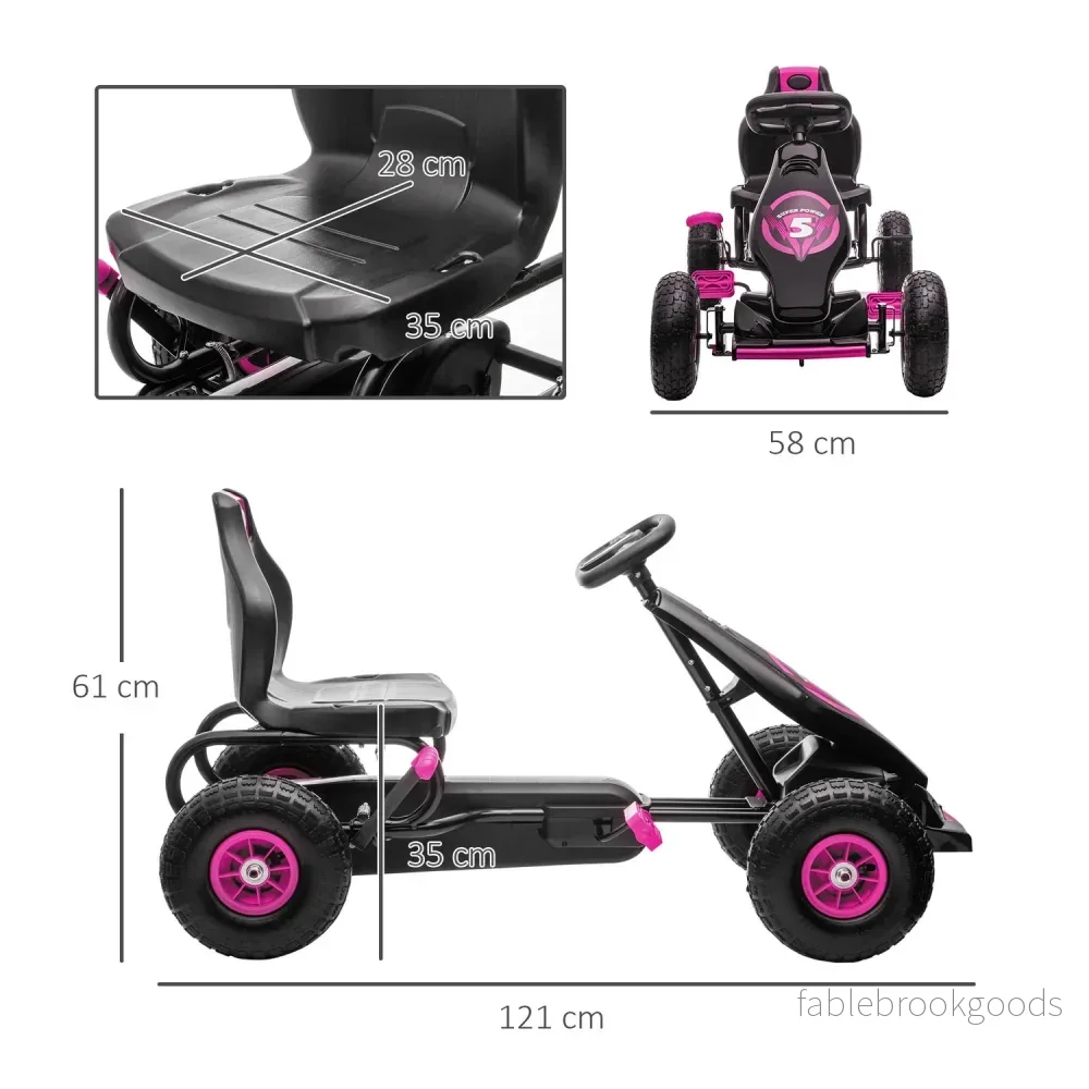 Gokart för barn med justerbar sits och handbroms, rosa - Bild 3