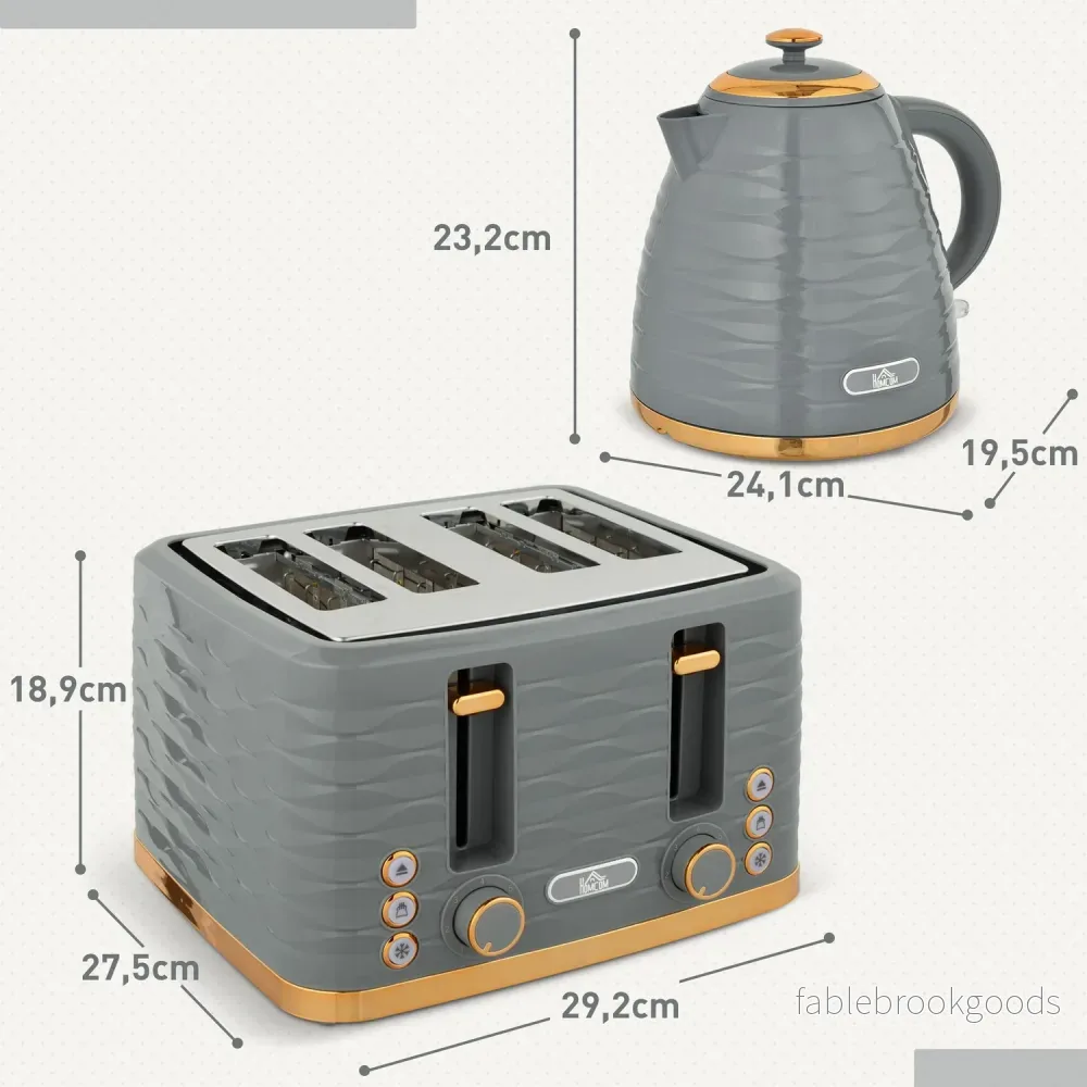 Frukostset: 1,5 L vattenkokare och brödrost med 4 skivor, grå - Bild 3