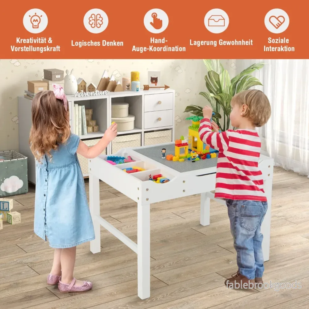 i – barnbord av furu med vändbar bordsskiva och förvaringsutrymme pappersrulle – 2 1 – Vit - Bild 3