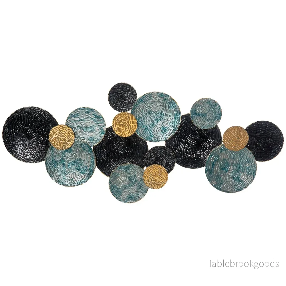 3D metallväggkonst - modern skulptur, guld/svart/blå, 121x53 cm