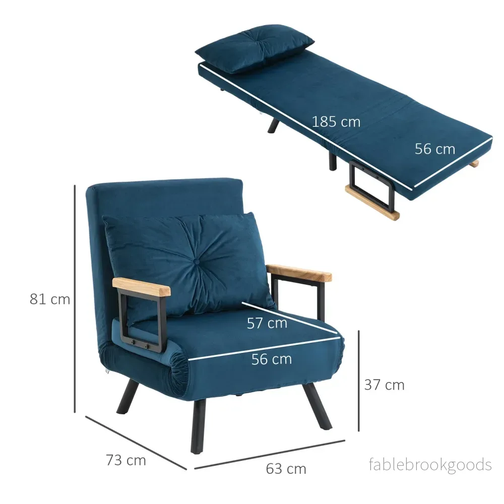 Blue Velvet Bäddsoffa – Justerbart ryggstöd, 63x73x81cm - Bild 3