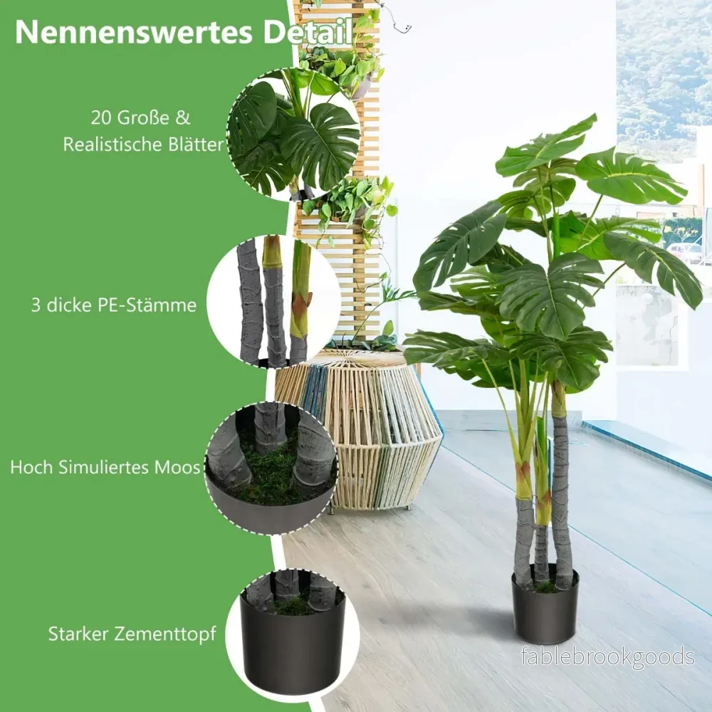 Högt – konstgjordt träd Fake Monstera Deliciosa Plant Green – 120 cm – Grön - Bild 2