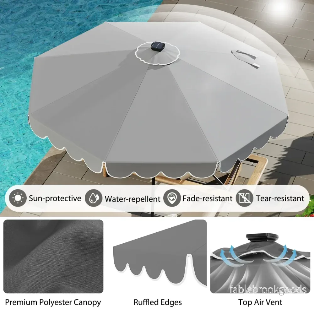 Parasoll – med LED belysning och vev volang, trädgårdsparassoll, marknadsparassoll – 300 cm – Grå - Bild 3