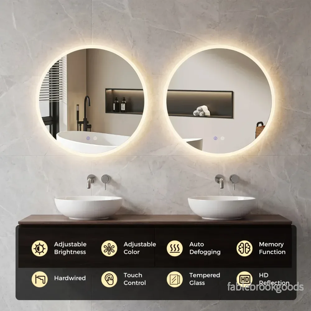 Runt – spegel med ljusfärger och steglös dimning anti immande – 3 Ø 60 cm – Silver - Bild 3