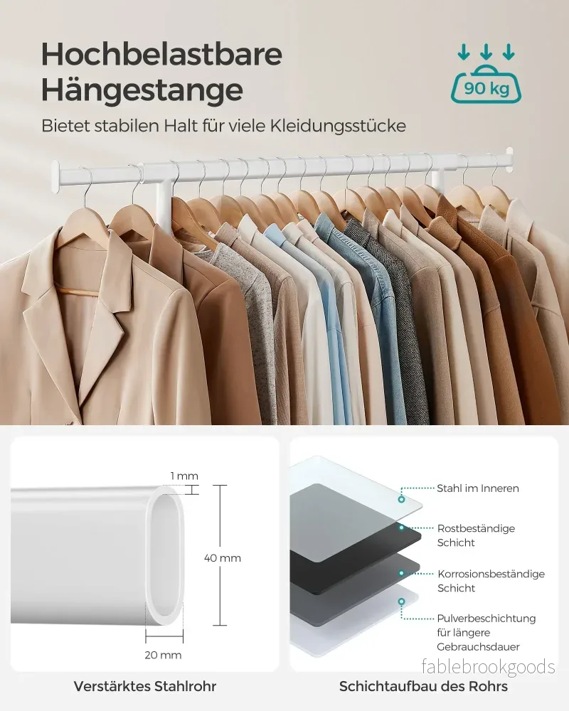 Klädställ på hjul med 90 kg lastkapacitet, klassisk vit - Bild 3