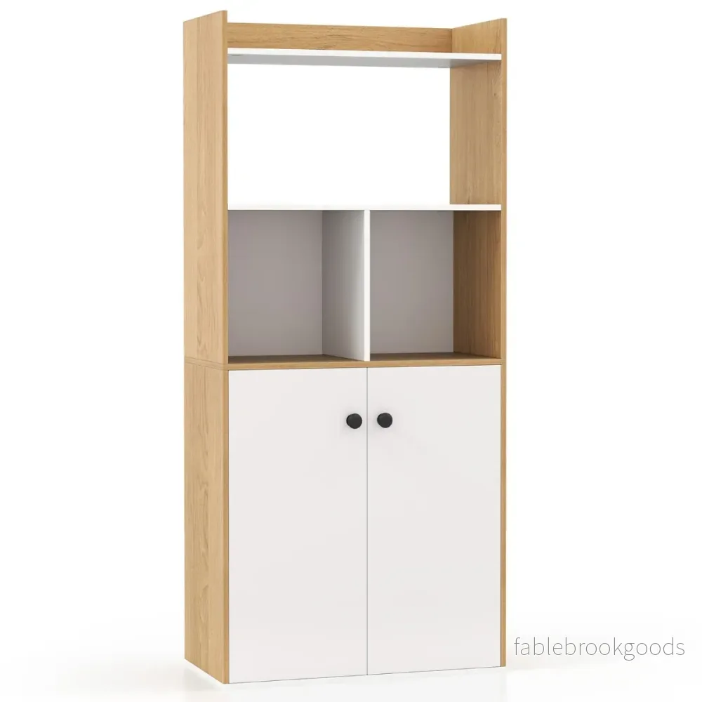 Bokhylla – med dubbeldörrsskåp vånings stående öppna fack – 3 60 x 30 x 133 cm – Vit