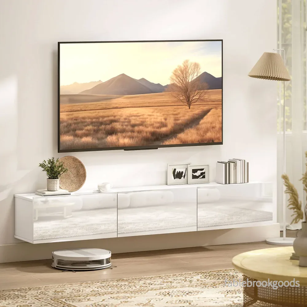 Flytande TV-skåp, väggmonterad, 3 lådor, 180 cm, vit - Bild 2