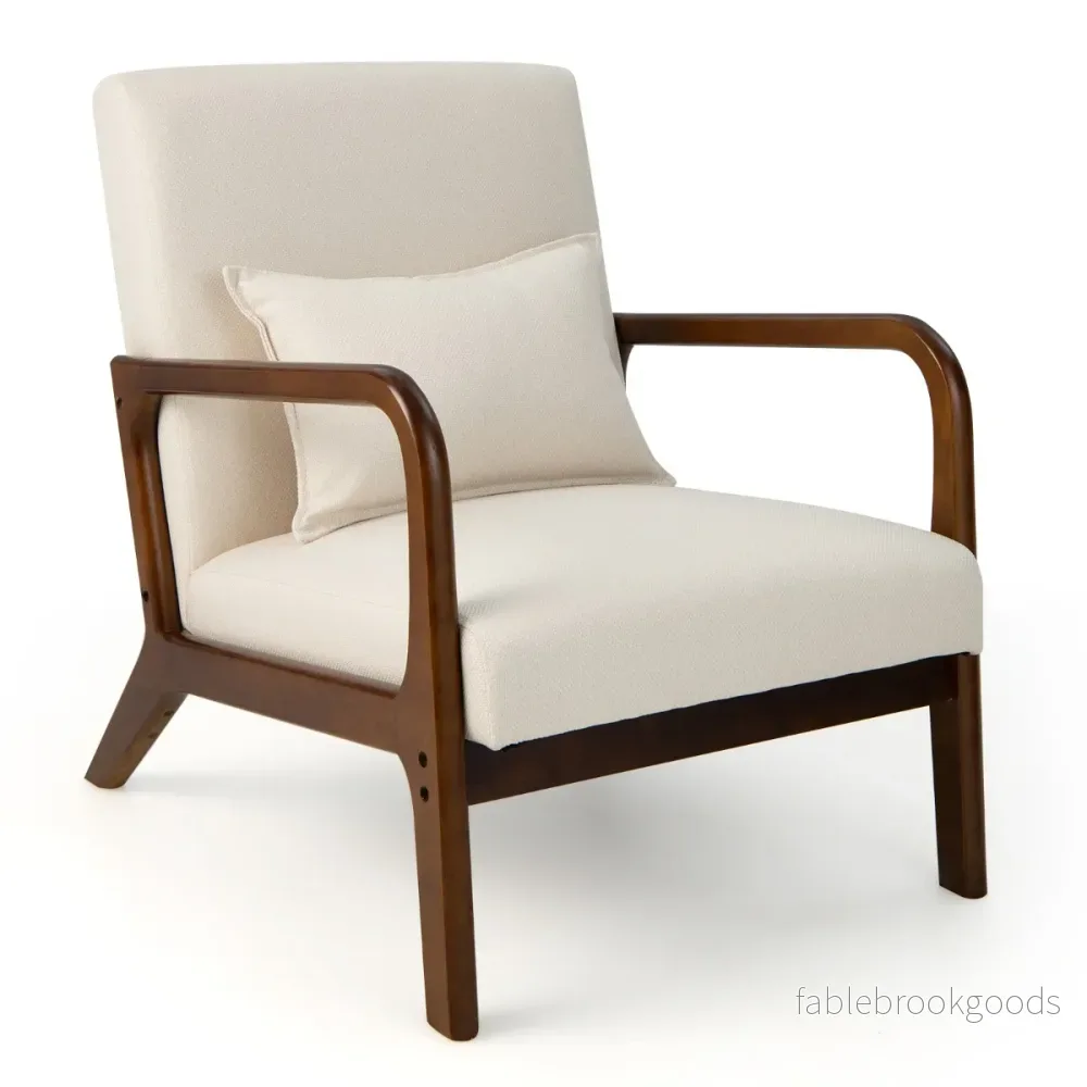 Fåtölj – Vardagsrum Lounge Stol Klädd Modern Accent Trä med armstöd – 65 x 79 x 77 cm – Beige