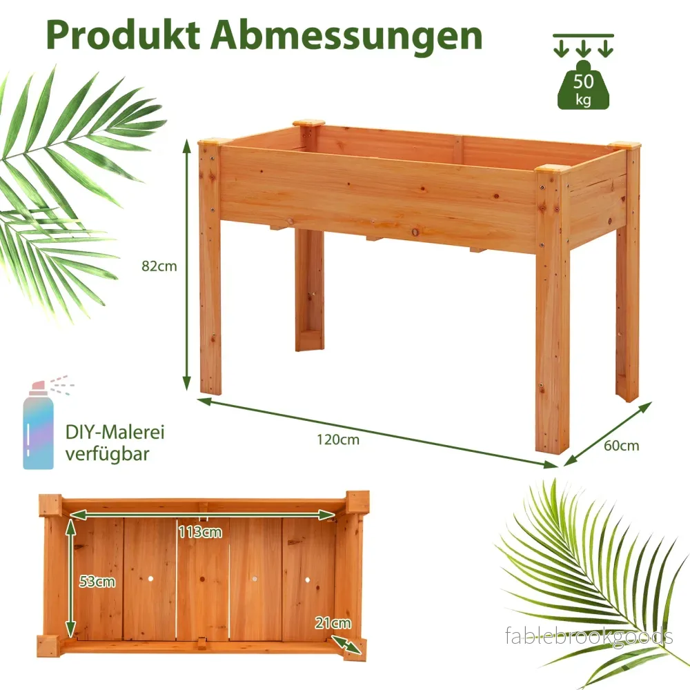 Höjdodling – Trä Förhöjd Trädgårdsbädd Planteringslåda med dräneringshål Grönsaksbädd Planteringsbädd rektangulär – 120 x 60 x 82 cm – Brun - Bild 2