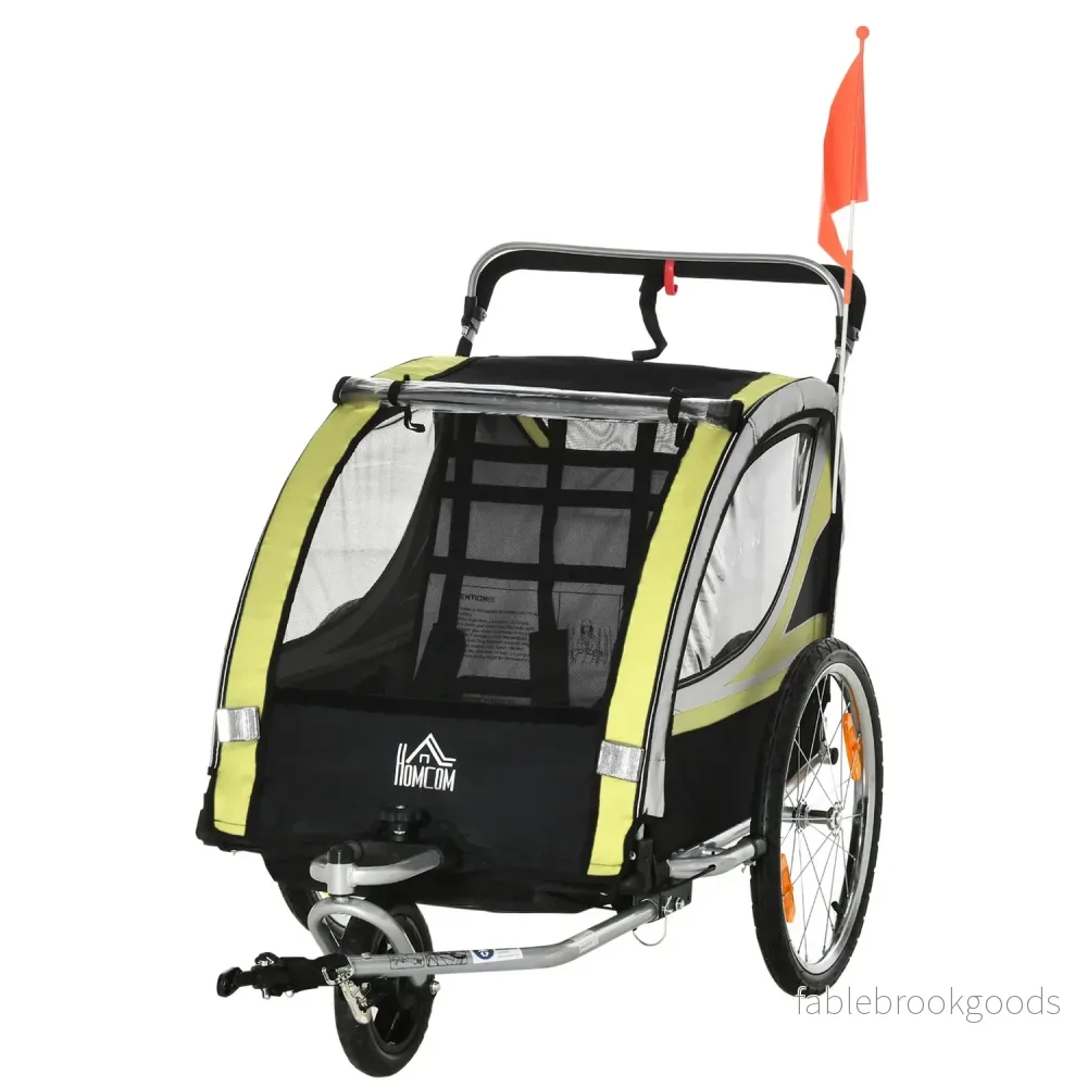 Barncykelvagn med fjädring & broms, gul/svart Barncykelvagn med fjädring & broms, gul/svart