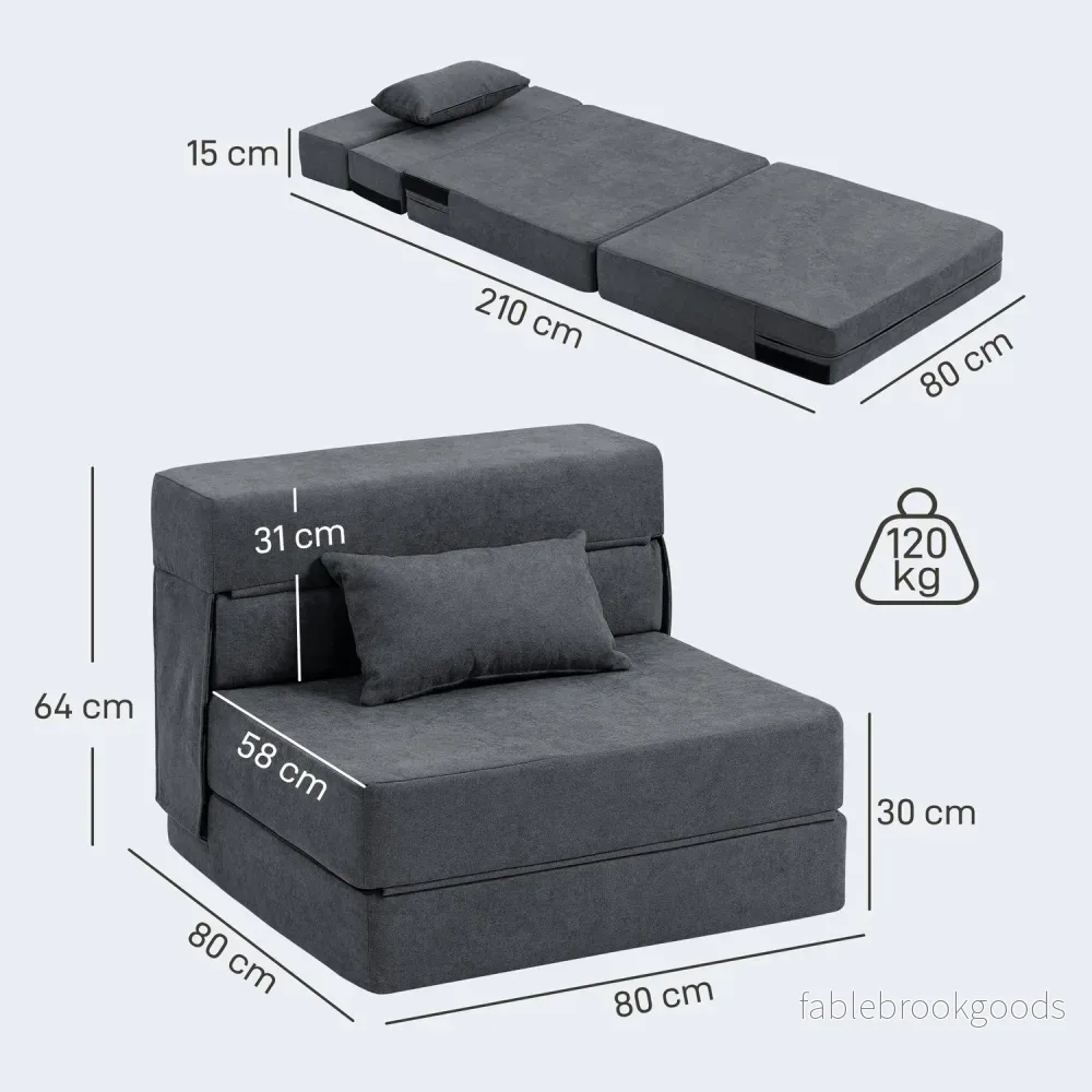 Bäddbar bäddsoffa – skum, mörkgrå, med kudde - Bild 3