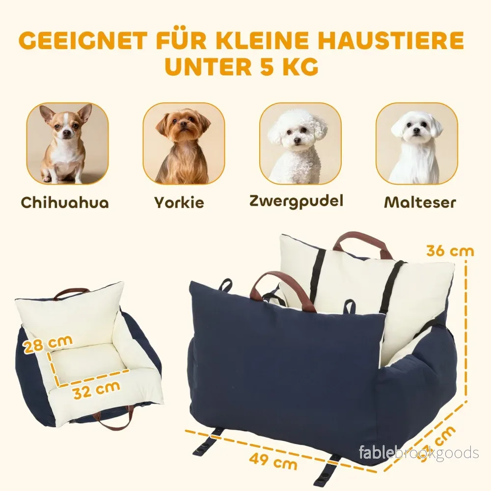 Bilbarnstol för husdjur, 2 remmar, tvättbara överdrag, <5 kg, blå - Bild 3