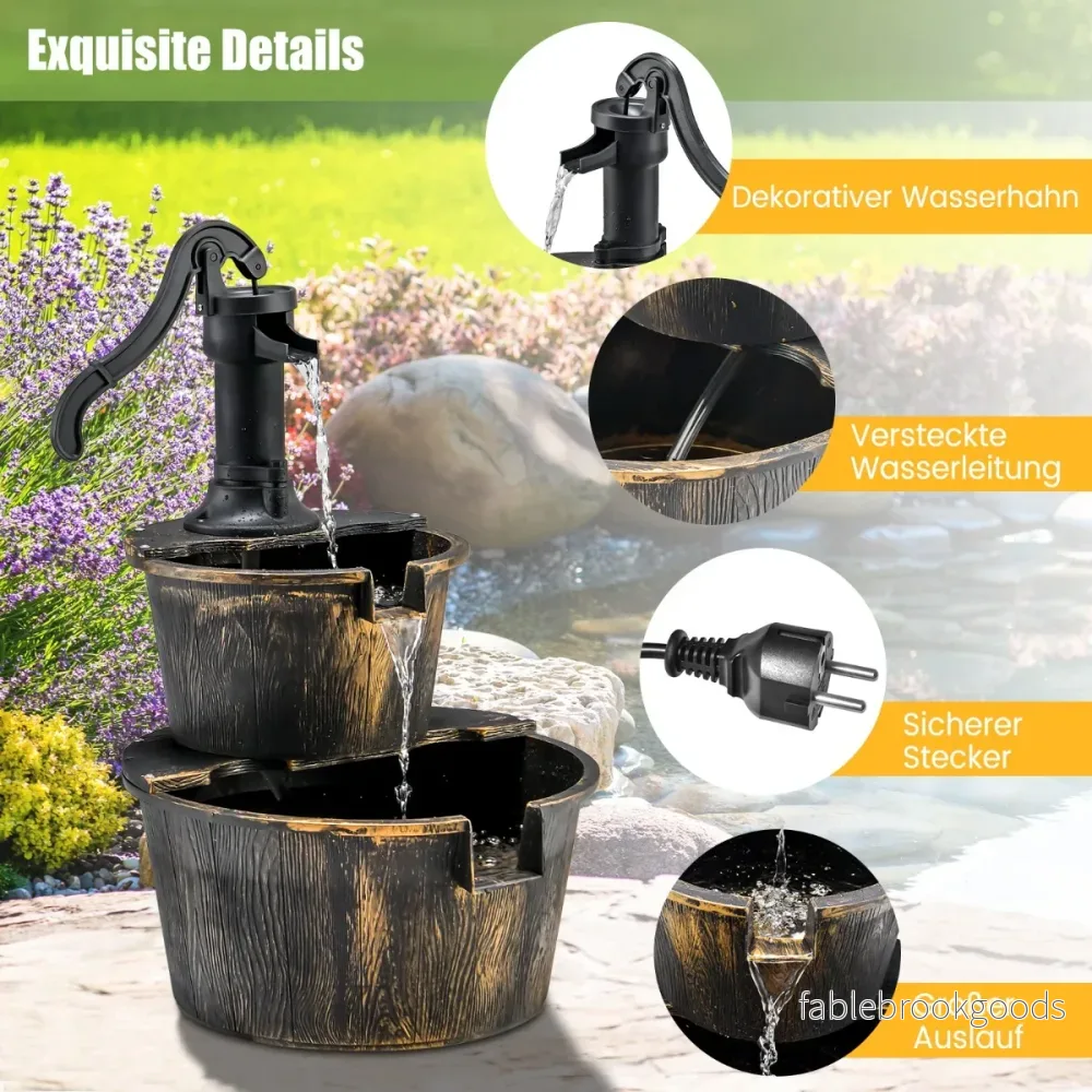 Trädgårdsfontän – med vattenpump Rustik kaskadvattenfontän – 45,5 x 41 x 68 cm – Brun - Bild 3