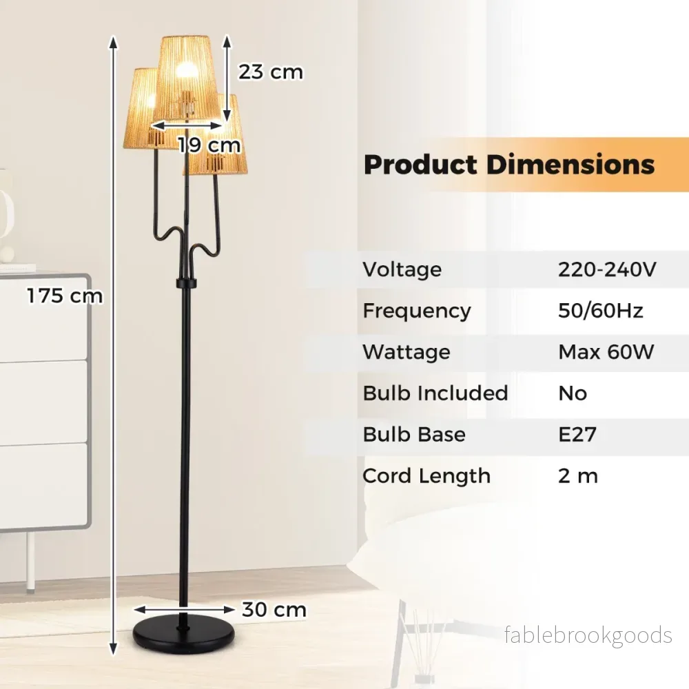 Golvlampa – Lågig Stehlampa Med Metallbas och Pappersflätad Lampskärm Läslampa – 3 175 cm – Svart - Bild 2