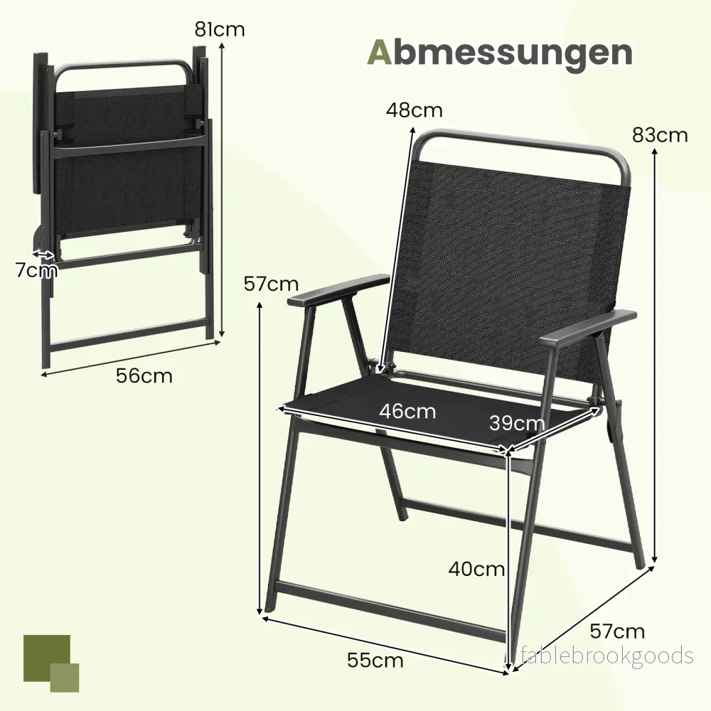 pack – trädgårdsstolar hopfällbara balkongstolar med armstöd – 2 – Svart - Bild 2