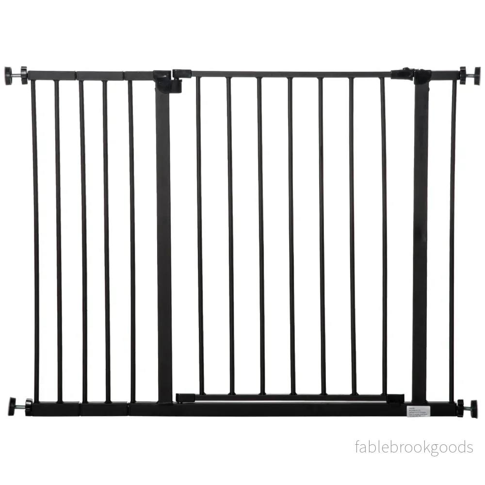 Pet Dog Gate – Black Steel, No-Drill, 76-107x76cm