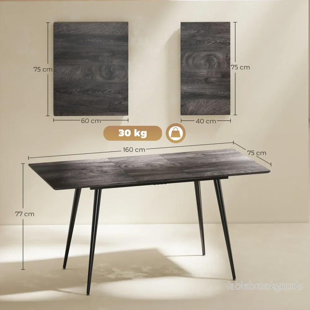 Utdragbart matbord för 6-8 personer, stålben, MDF-skiva - Bild 3