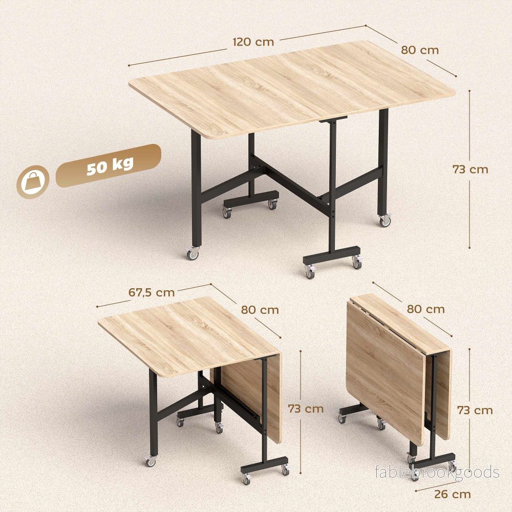 Hopfällbart matbord för 6 personer, ekfinish, platsbesparande design - Bild 3