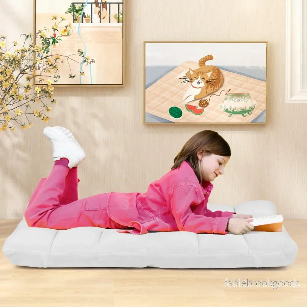 Golvstol – Ihopfällbar Lazy Sofa Lat Tatami Golvkudd – Vit - Bild 3