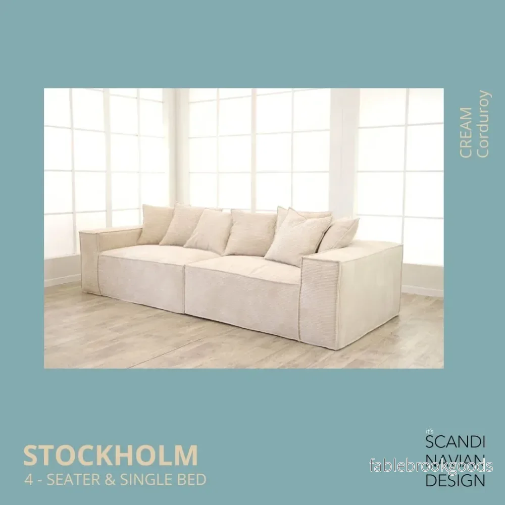 Stockholm 4-seater sofa/single bed Corduroy Cream removable & washable cover - Bild 3
