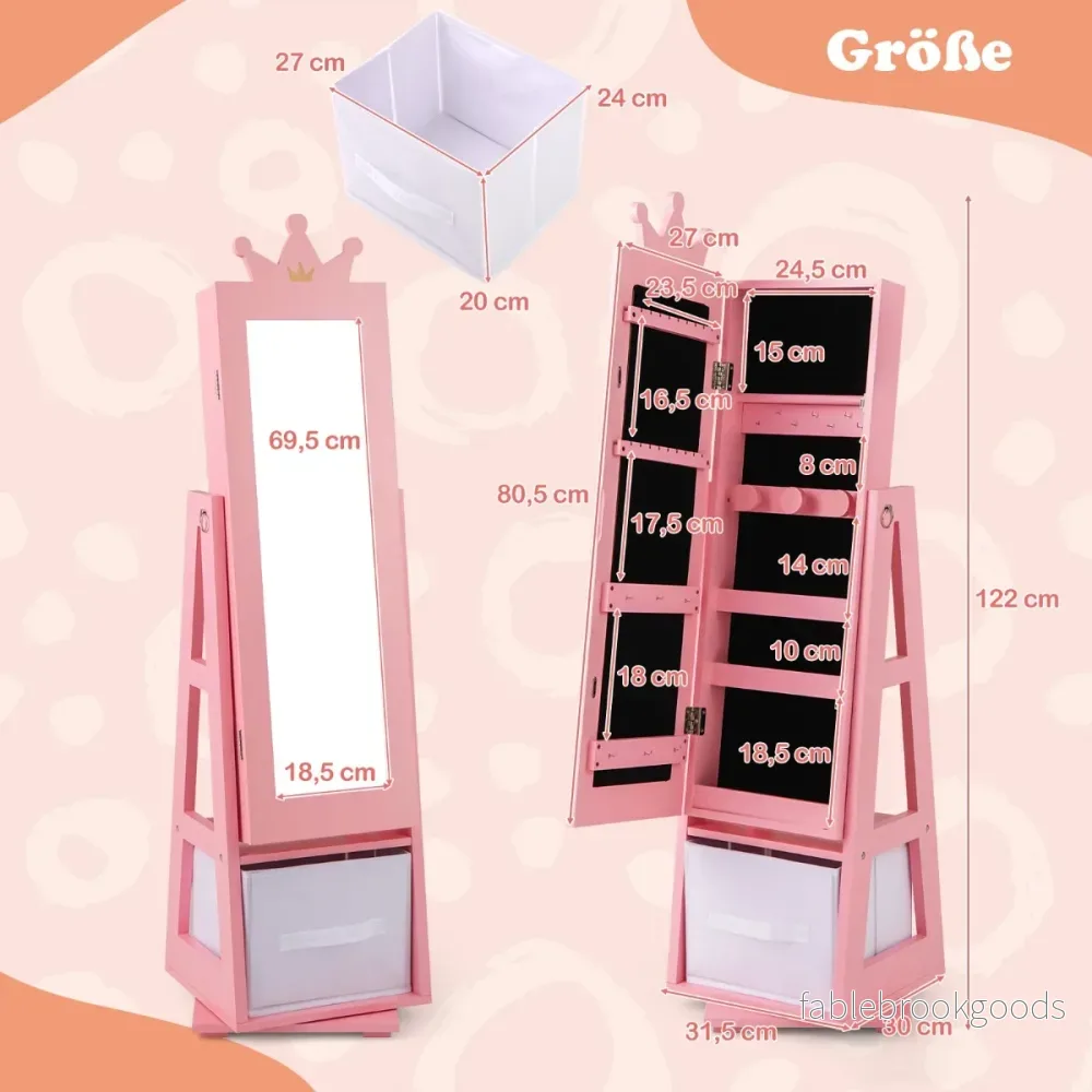 Smyckesskåp – för barn i Spegelskåp Tiltbart med fullängdsspegel – 2 1 31,5 x 30 x 115 cm – Rosa - Bild 2