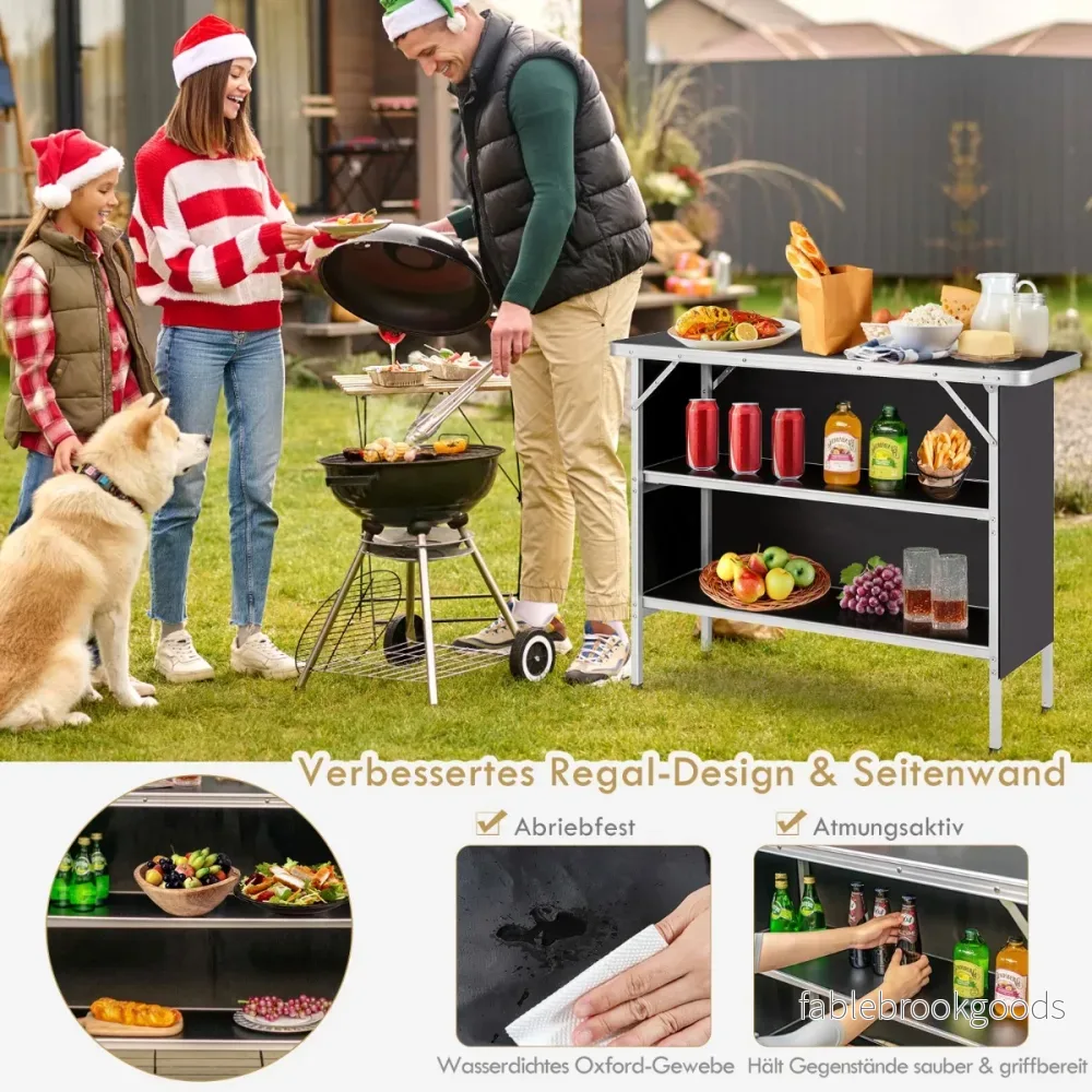 Fällbart – campingbord i aluminium med vånings hyllor Campingskåp – 2 – Svart - Bild 3