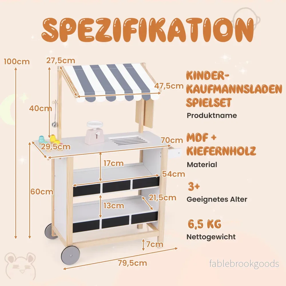 Barnens – glassvagn med glassar och hyllor, träleksaksbutik på hjul – 6 2 – Grå - Bild 2