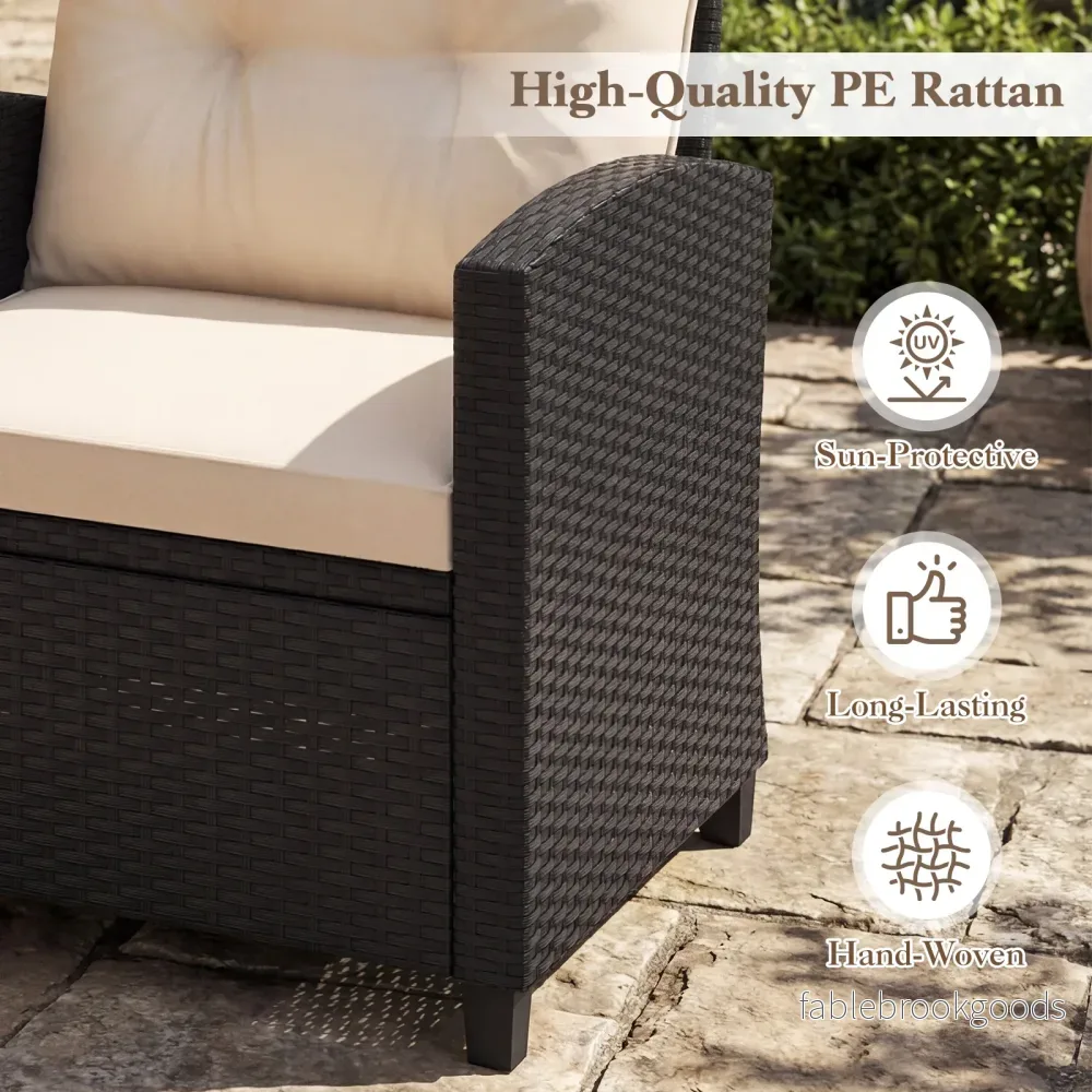 delars – Rattan Trädgårdsmöbelset inklusive fåtöljer och sidobord, sittgrupp med kuddar – 3 2 1 – Beige - Bild 3