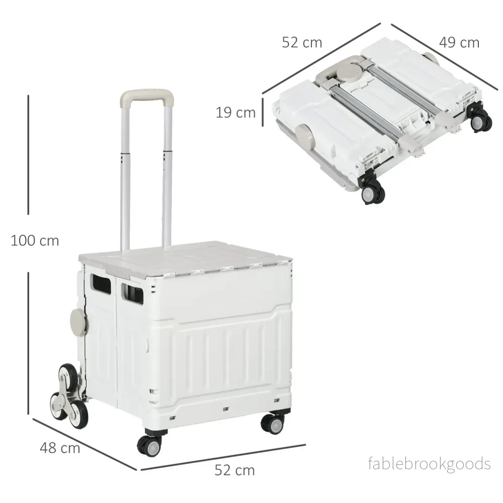 Fällbar shoppingvagn, teleskophandtag, trappklättring, 80 kg kapacitet, vit - Bild 3