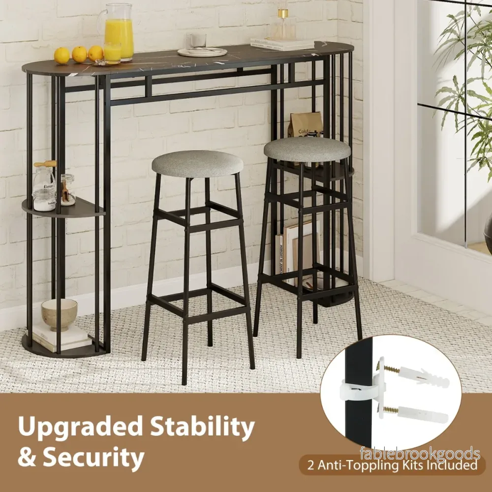 Bartisch – med förvaring, ståbord i marmorlook, modern köksdisk halvrunda hyllor – 4 – Svart - Bild 3